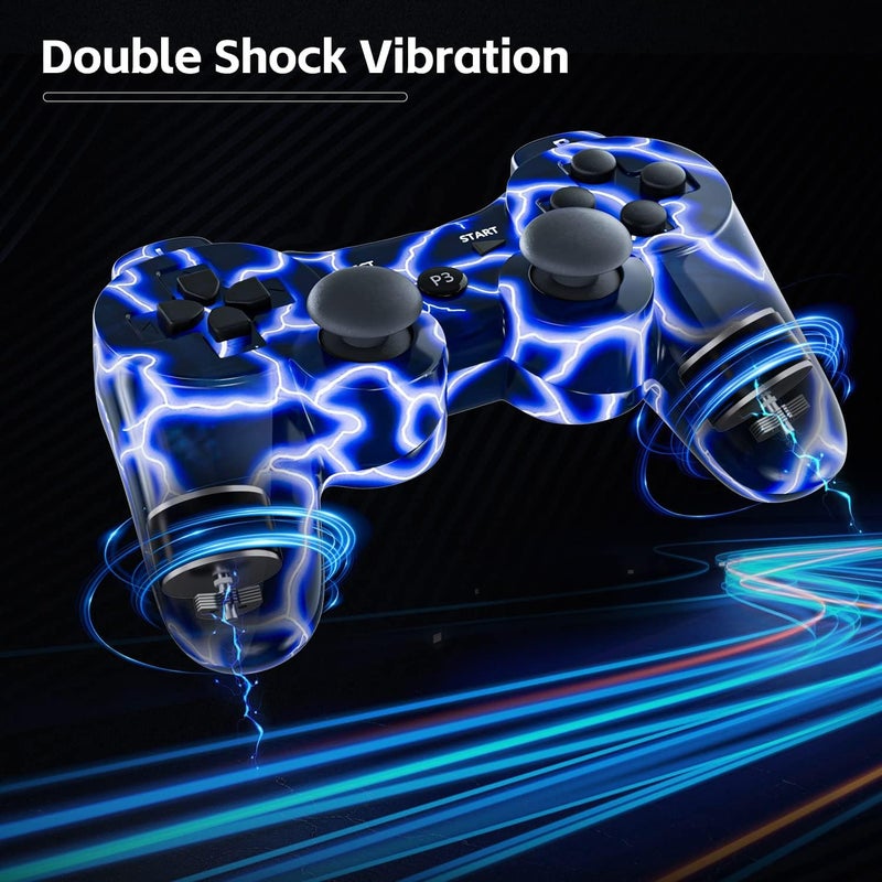 Burcica Wireless Controller for PS-3 Motion Sense Double Vibration Upgraded Gaming Remote for Play 3 with Charging Cord (BlueFlash and RedFlash) - Image 4